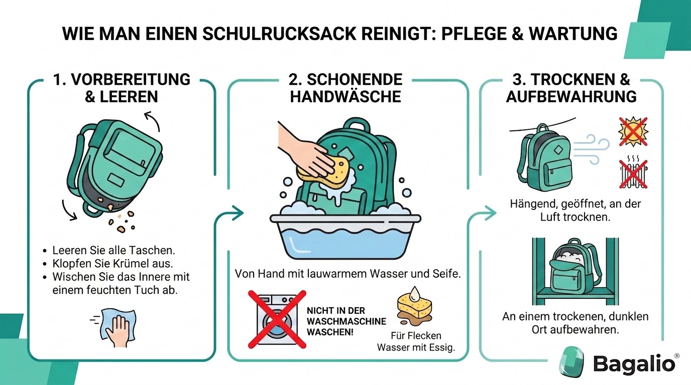 Infografik: So reinigen Sie den Schulrucksack richtig